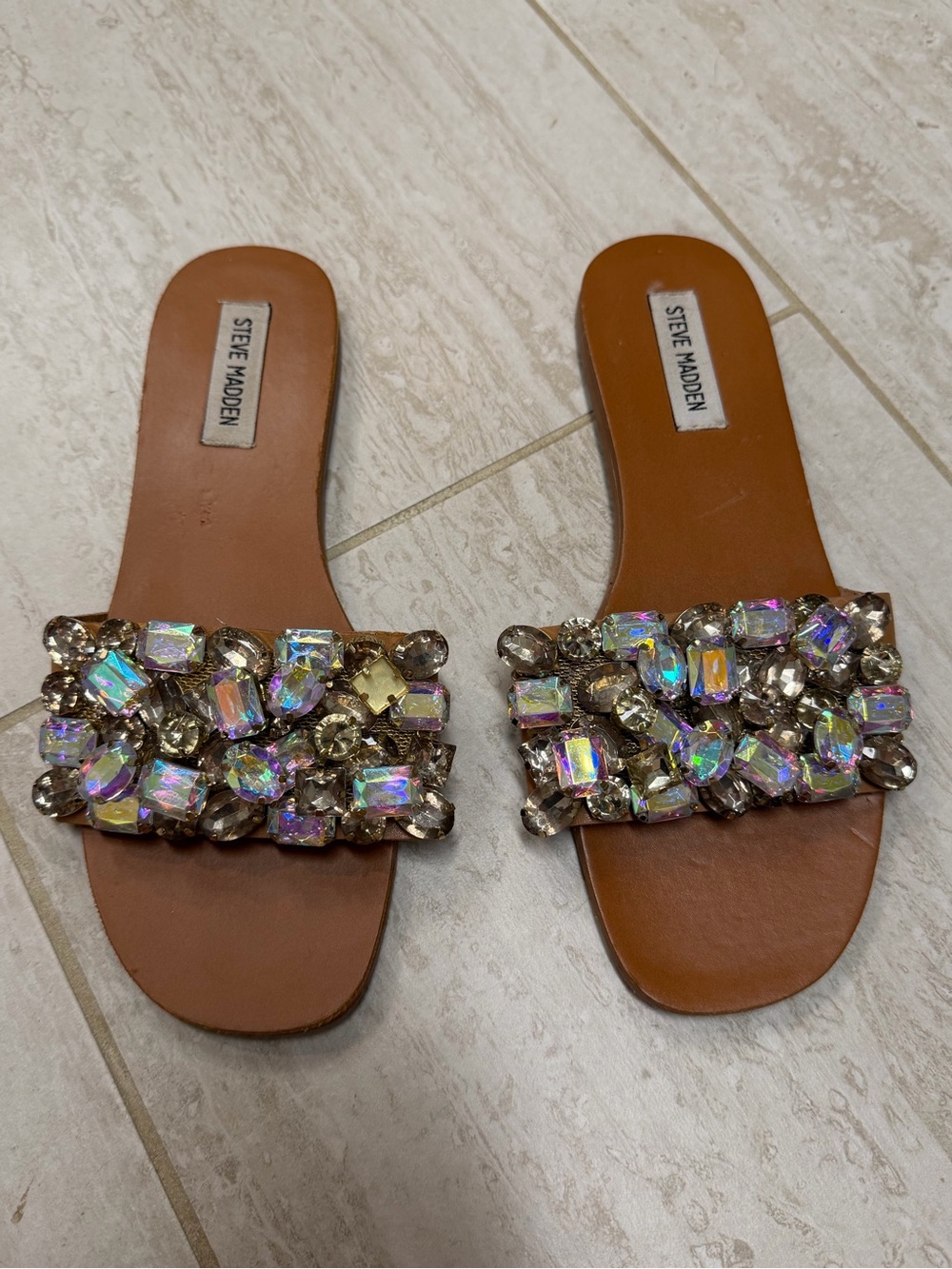 Steve Madden Iridescent Crystal Embellished Slide Sandals sz 8
